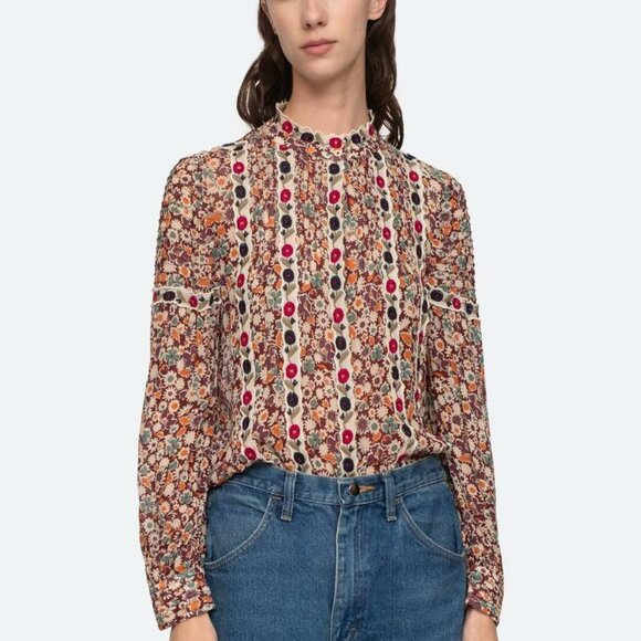 RARE and Unique Sea NewYork Fernande long sleeve top features multi color Sz Xs - Picture 3 of 14